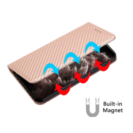 Luxe BookCover Hoes Etui voor iPhone 15    Carbon - Roze Goud