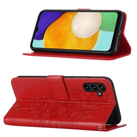 PU BookCover Hoes Etui voor Samsung Galaxy A55  - 5G    Vlinders   Rood