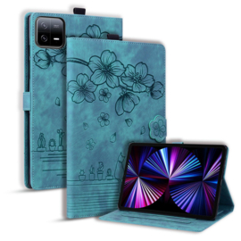 Luxe Bescherm-Etui Hoes Map voor Xiaomi Pad 7 - Pad 7 PRO - Pad 8 - Pad 8 Pro -     Bloemen en Kat -  Groen