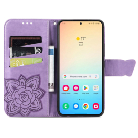 BookCover Hoes Etui voor Samsung Galaxy S24 - S25    Vlinders   Paars