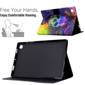 Luxe Bescherm-Etui Hoes Map voor Samsung Galaxy Tab A9 Plus - 11 -    "Skull"    Zwart