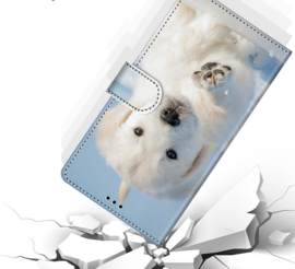 BookCover Hoes Etui voor iPhone 13 - 14    Puppy in de Sneeuw