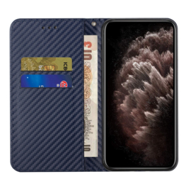 Luxe BookCover Hoes Etui voor iPhone 13 - iPhone 14   Blauw-Carbon