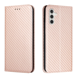 Luxe BookCover Hoes Etui voor Samsung Galaxy A15  -  Carbon - Roze / Goud