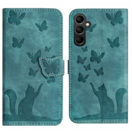 BookCover Etui Hoes voor Samsung Galaxy A15  -  Groen   - Vlinders en Kat -  Reliëf