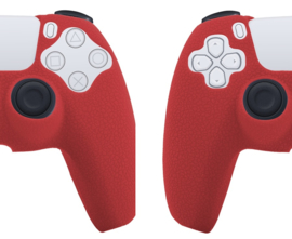 Leer-Look Silicone Hoes / Skin voor Playstation 5 - PS5 Controller   Rood