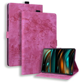 Luxe Bescherm-Etui Hoes Map voor Samsung Galaxy Tab A9 Plus - 11 -    Bloemen en Kat -  Roze