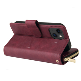 Luxe BookCover - 9 Cards - Wallet Etui voor iPhone 15  -  Bordeaux Rood