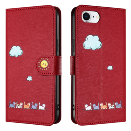 PU BookCover Hoes Etui voor Apple iPhone 16e  -  Cartoon Cats  -  Rood