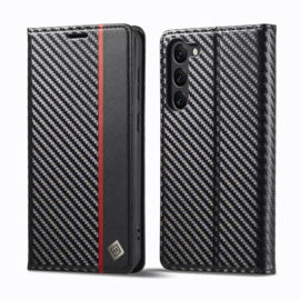 Luxe BookCover Hoes Etui voor Samsung Galaxy S24 Plus - S25 Plus -  Zwart Rood Carbon