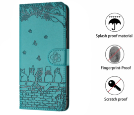 BookCover Hoes Etui voor Samsung Galaxy S25 Ultra  -  Turquoise  - Katten op Muurtje -  Reliëf