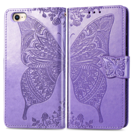 Boek-Cover Hoes Etui voor iPhone SE  - iPhone 7 - 8 -   Paars   -   Vlinder Relief
