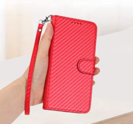 Carbon Boek Bescherm-Etui Hoes voor Samsung Galaxy A35  -  Rood