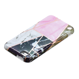 iPod Touch 5G 6G 7G  - TPU Flex Bescherm-Hoes Skin Hoesje -  Roze Zwart Wit Marmer