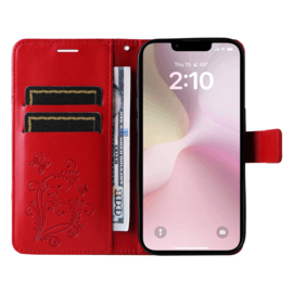 BookCover Hoes Etui voor iPhone SE 4 -2024     Rood   -   Vlinder