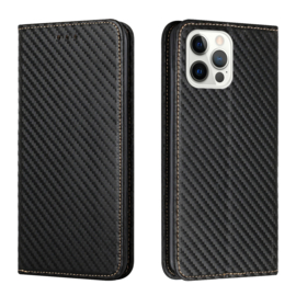 Luxe BookCover Hoes Etui voor iPhone 15 Pro Max     Zwart-Carbon