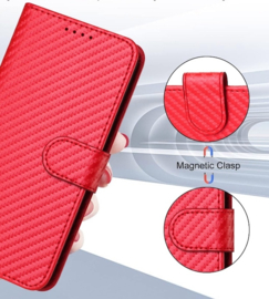 Luxe BookCover Hoes Etui voor iPhone SE 4 - 2024     Rood - Carbon