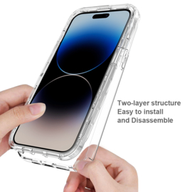 Flex-Cover TPU Bescherm-Hoes Skin + Screenprotector voor iPhone 15 PRO MAX - Transparant Zwart