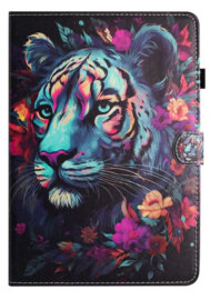 Luxe Bescherm-Etui Hoes Map voor iPad Mini 6 - Mini 7   -    Tijger  -  Blauw - Rainbow