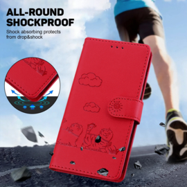 BookCover Hoes Etui voor Samsung Galaxy A16  -  A26   -  Rood  -  Cartoon Cats  - Reliëf