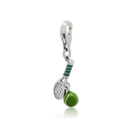 Silent Passion Charm Tennis Racket with Green Ball, 925 Silver