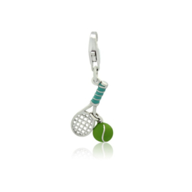 Silent Passion Charm Tennis Racket with Green Ball, 925 Silver