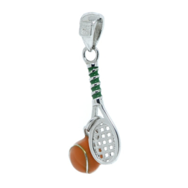 Silent Passion Charm Tennis Racket with Orange Ball, 925 Silver