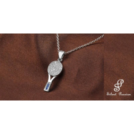 Silent Passion Tennis Racket Charm, 925 Silver with Rhinestones
