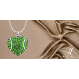 Silent Passion Heart-Charm Ball with Necklace, Green/White