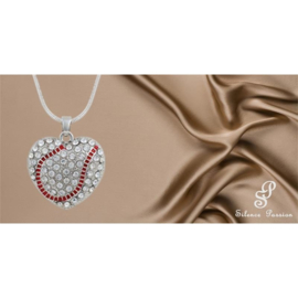 Silent Passion Heart-Charm Ball with Necklace, White/Red