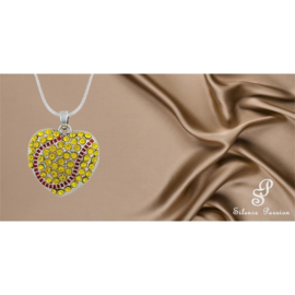 Silent Passion Heart-Charm Ball with Necklace, Yellow/Red