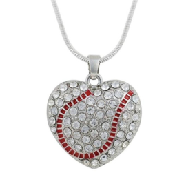 Silent Passion Heart-Charm Ball with Necklace, White/Red