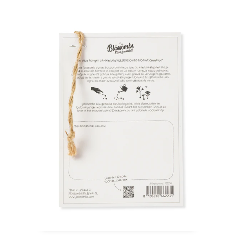 Kaart "Lieve juf" met bloemhanger en bloembommetje