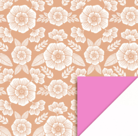 Inpakpapier |  Flowers Taupe - Pink 30cm breed