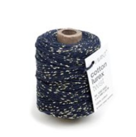 Katoen koord lurex  |  donkerblauw / metallic goud | 3 meter