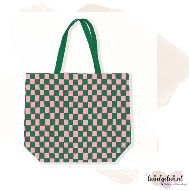 Tas canvas | grid groen/roze
