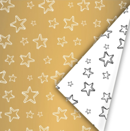 Inpakpapier |  Super Stars goud/wit 30cm breed