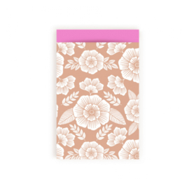 Cadeauzakjes | Flowers Taupe - Pink 12x19cm (per 5)