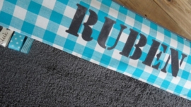Hoes turquoise/grijs (met naam)