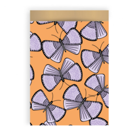 Cadeauzakjes | Big Butterfly Lilac/Orange - Gold 17x25cm (per 5)