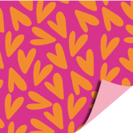 Inpakpapier | Lovely hearts orange/pink 30cm breed