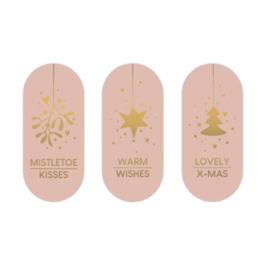 Sticker | kerst ovaaltjes roze/goud (per 10)