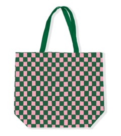 Tas canvas | grid groen/roze