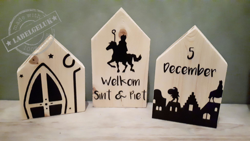 Houten huisjes (set van 3 stuks) Sinterklaas Labelgeluk