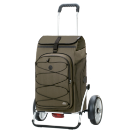 Boodschappenwagen met grote wielen en spatborden voor achter de fiets, Royal Shopper Plus Fado 3.0 olijf