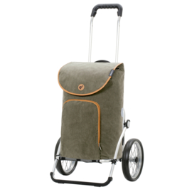 Boodschappenwagen met grote wielen met metalen spaken, Royal Shopper Marta olijf