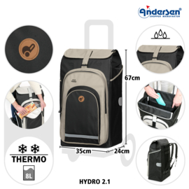 Tas Hydro 2.1 zwart, boodschappentas voor de boodschappenwagen van Andersen
