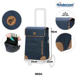Tas Weda blauw, boodschappentas voor de boodschappenwagen van Andersen
