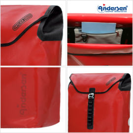 Tas Ortlieb rood, boodschappentas voor de boodschappenwagen van Andersen
