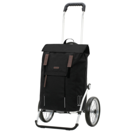 Boodschappenwagen met grote wielen met metalen spaken, Royal Shopper Basil City zwart
